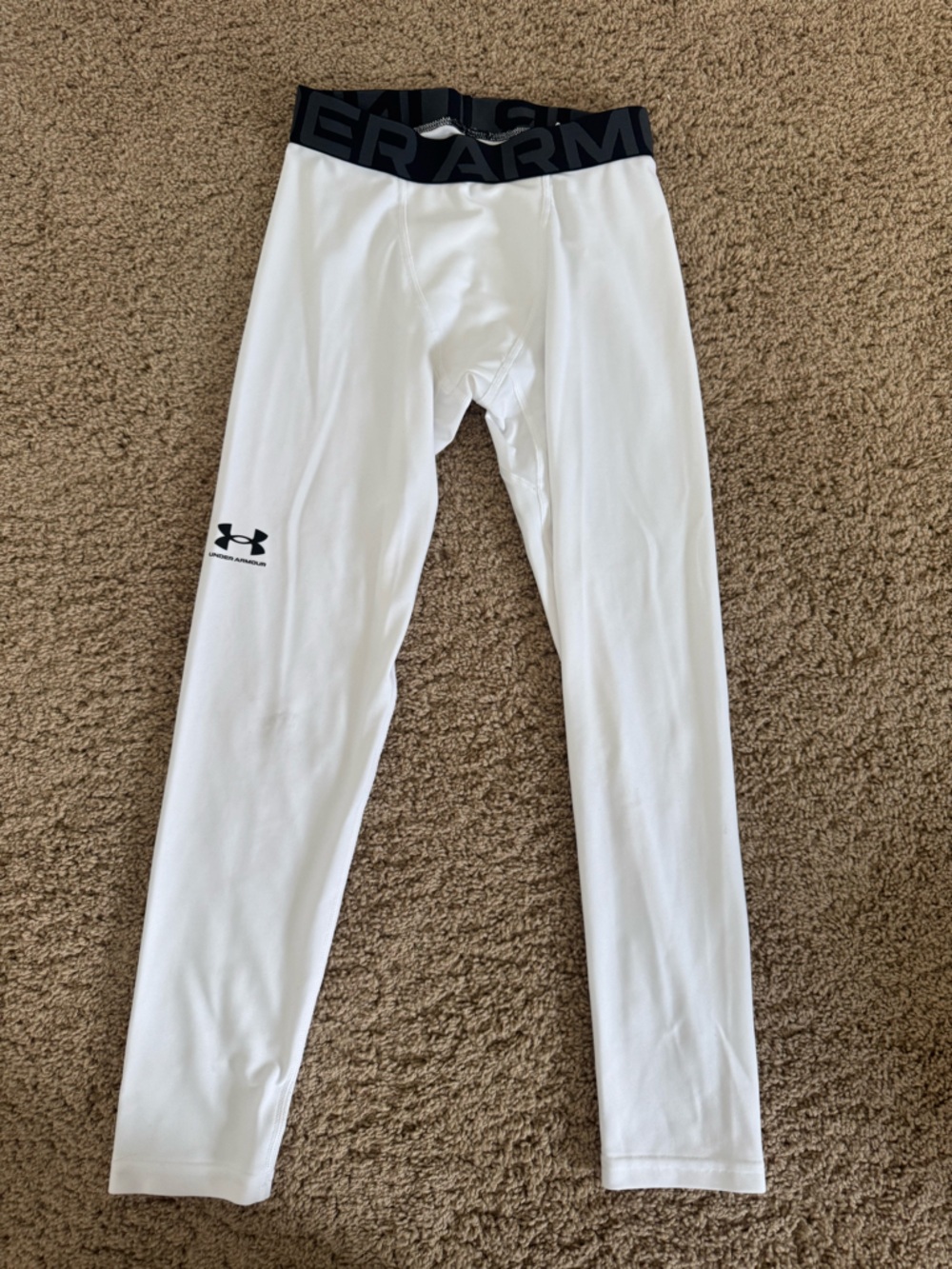 Under Armour White Compression Leggings with Black Branded Waistband